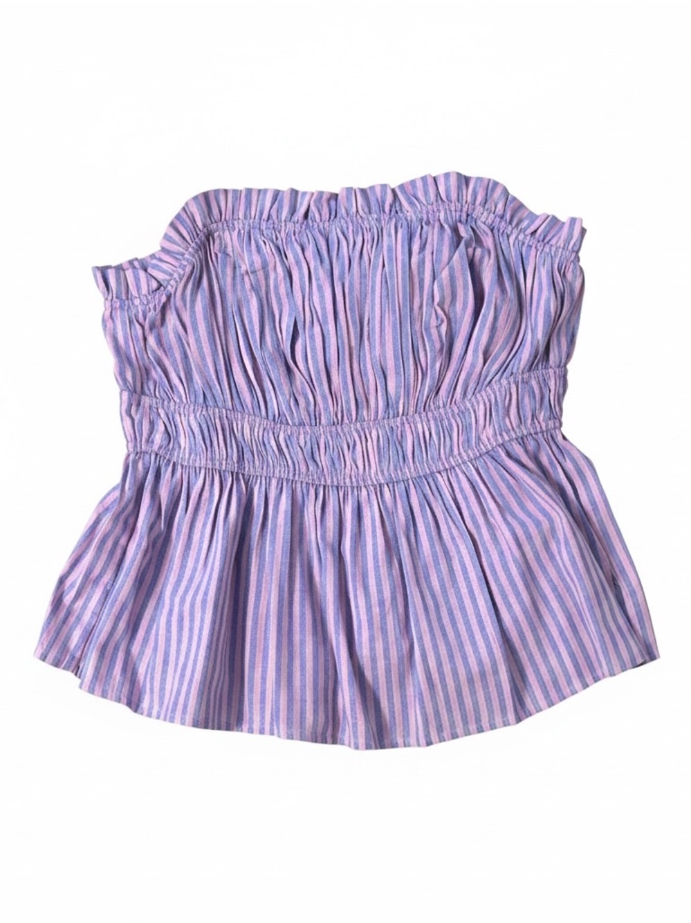 Smocked Strapless Peplum Top in Lavender Stripe
